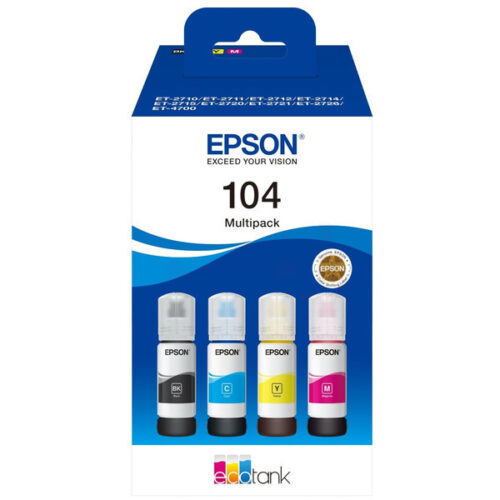 Original Epson 104 / T00P6 / C13T00P640 Tinte Multipack schwarz, cyan, magenta, gelb (4 Stück)