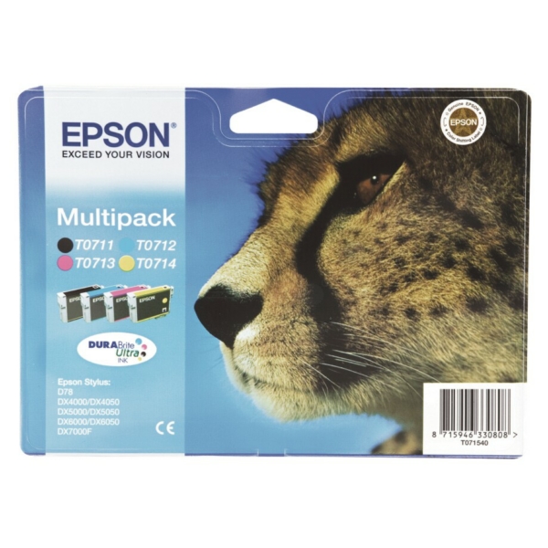 Original Epson T0715 / C13T07154012 / C13T07154022 / C13T07154511 Tinte Multipack schwarz, cyan, magenta, gelb (4 Stück)
