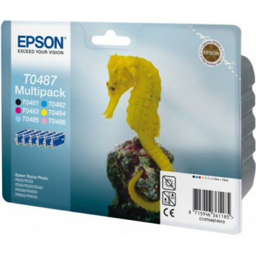 Original Epson T0487 / C13T04874010 / C13T04874020 Tinte Multipack schwarz, cyan, magenta, gelb, photo cyan, photo magenta (6 Stück)