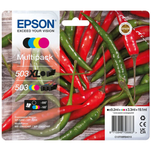 Original Epson 503XL / 503 / T09R9 / C13T09R94010 Tinte Multipack schwarz, cyan, magenta, gelb (4 Stück)