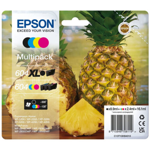 Original Epson 604XL / 604 / T10H9 / C13T10H94010 Tinte Multipack schwarz, cyan, magenta, gelb (4 Stück)