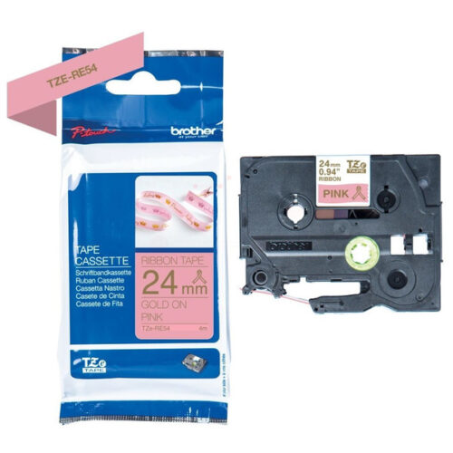 Original Brother TZE-RE54 Schriftband gold auf pink (24mm x 4m)