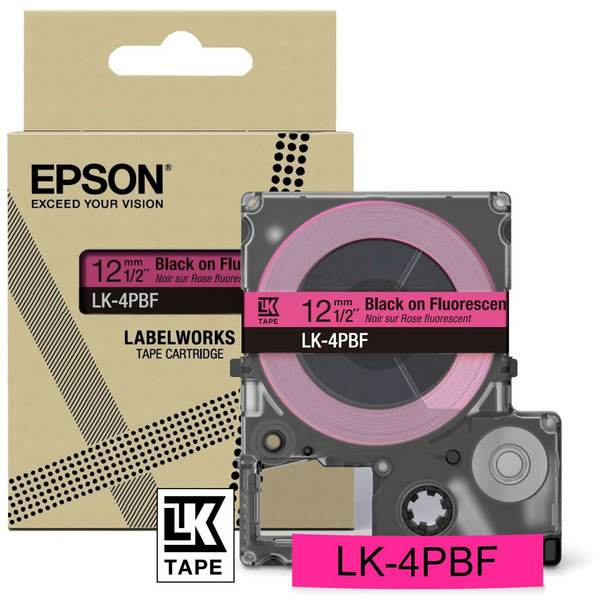 Original Epson LK-4PBF / C53S672100 Schriftband schwarz auf fluoreszierend pink (12mm x 8m)