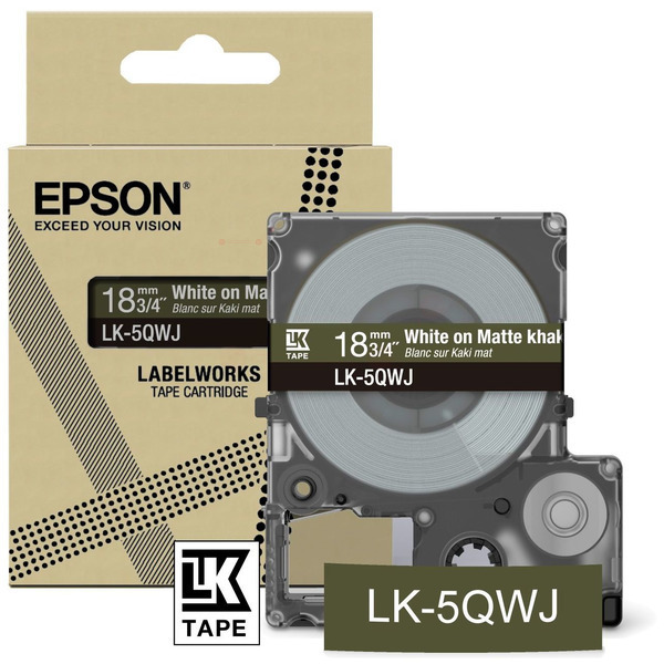 Original Epson LK-5QWJ / C53S672089 Schriftband weiß auf matt khaki (18mm x 8m)