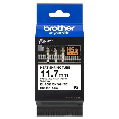 Brother HSE-231E Heissschrumpfschlauch schwarz auf weiß (11,2mm x 1,5m)
