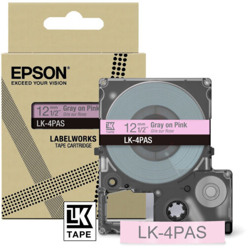 Original Epson LK-4PAS / C53S672103 Schriftband grau auf pink (12mm x 8m)