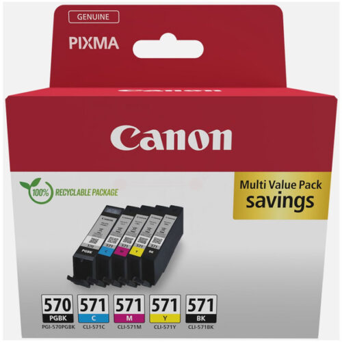 Original Canon PGI-570 CLI-571 / 0372C004 Tinte Multipack schwarz, schwarz, cyan, magenta, gelb (5 Stück)