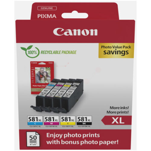 Original Canon CLI-581XL / 2052C004 Tinte Multipack schwarz, cyan, magenta, gelb (4 Stück)