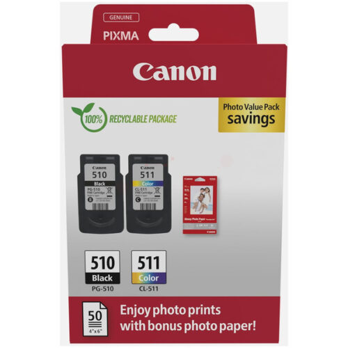 Original Canon PG-510 CL-511 / 2970B010 / 2970B011 Tinten Doppelpack schwarz, color (2 Stück)