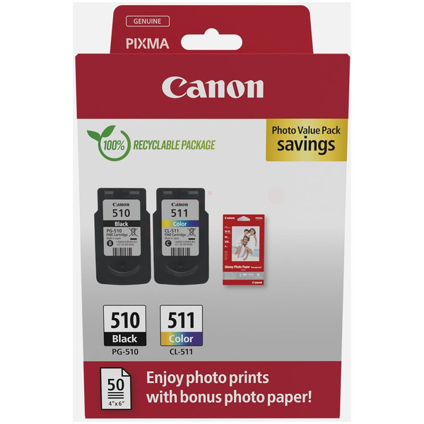 Original Canon PG-510 CL-511 / 2970B010 / 2970B011 Tinten Doppelpack schwarz, color (2 Stück)