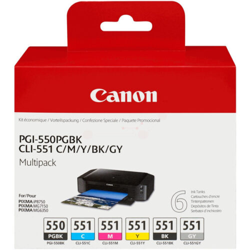 Original Canon PGI-550XL & CLI-551 / 6509B013 Tinte Multipack schwarz, cyan, magenta, gelb, schwarz (5 Stück)