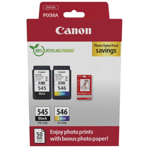Original Canon PG-545 & CL-546 / 8287B008 Tinte Multipack schwarz, color (2 Stück) (inkl. 50 Blatt Fotopapier)