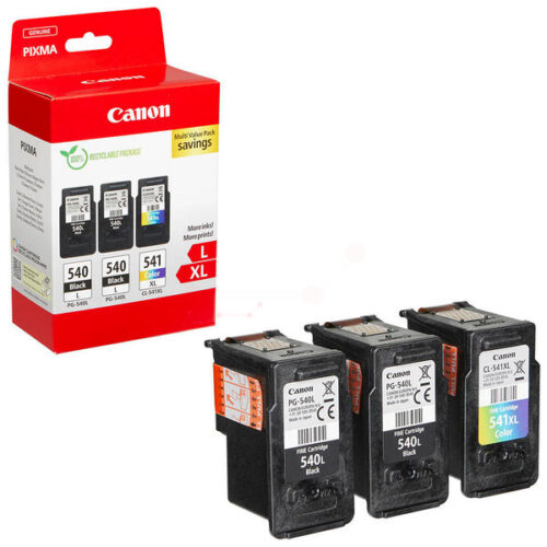 Original Canon PG-540L & CL-541XL / 5224B017 Tinte Multipack schwarz, color (3 Stück)