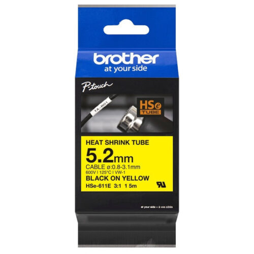 Brother HSE-611E Heissschrumpfschlauch schwarz auf gelb (5,2mm x 5m)