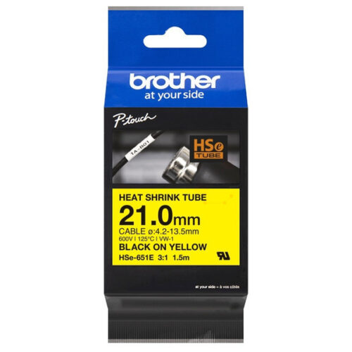Brother HSE-651E Heissschrumpfschlauch schwarz auf gelb (21mm x 1,5m)