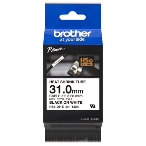 Brother HSE-261E Heissschrumpfschlauch schwarz auf weiß (31mm x 1,5m)
