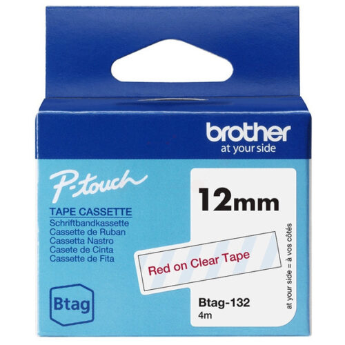 Original Brother Btag-132 Schriftband rot auf transparent (12mm x 4m)