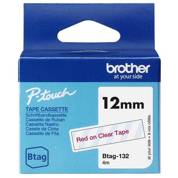 Original Brother Btag-132 Schriftband rot auf transparent (12mm x 4m)