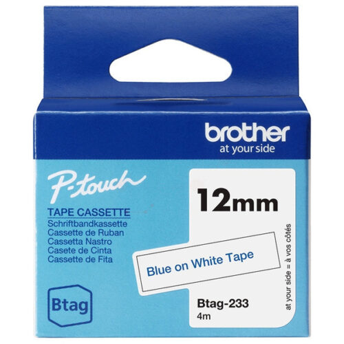 Original Brother Btag-233 Schriftband blau auf weiß (12mm x 4m)