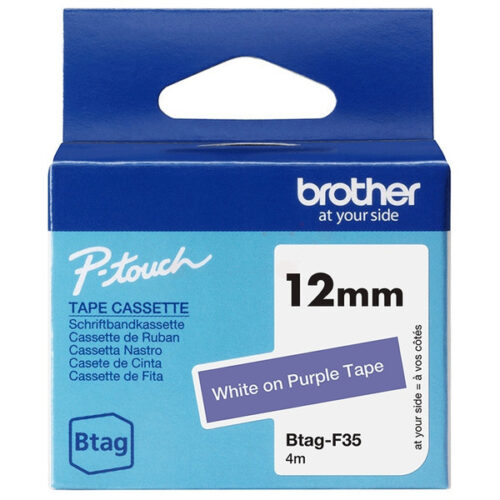 Original Brother Btag-F35 Schriftband weiß auf lila (12mm x 4m)