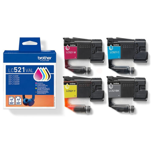 Original Brother LC-521 / LC-521VAL Tinte Multipack schwarz, cyan, magenta, gelb (4 Stück)
