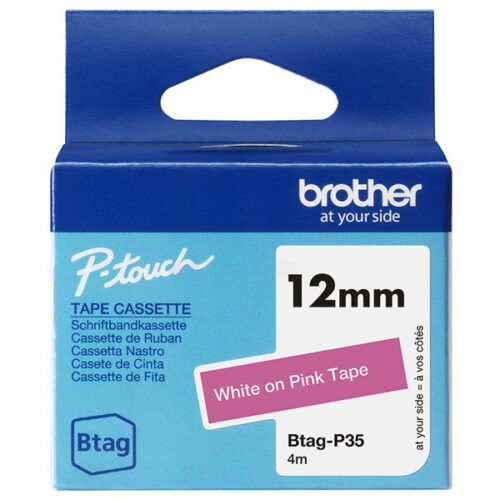 Original Brother Btag-P35 Schriftband weiß auf pink (12mm x 4m)
