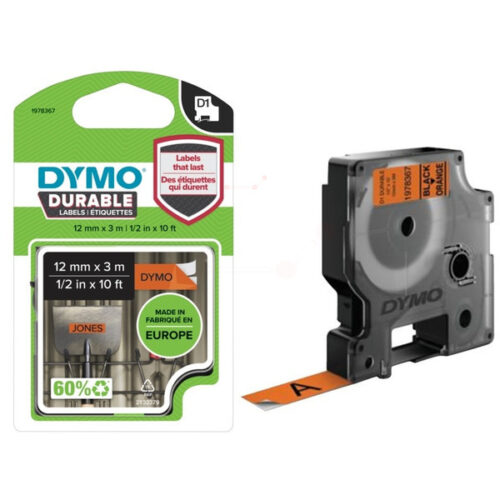 Original Dymo 1978367 Etiketten schwarz auf orange (12mm x 3m)