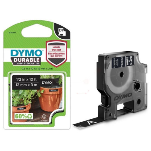Original Dymo 1978365 Etiketten weiß auf schwarz (12mm x 3m)