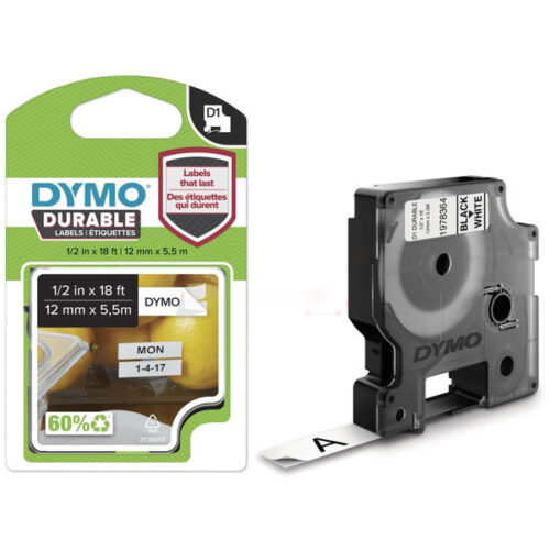 Original Dymo 1978364 Etiketten schwarz auf weiß (12mm x 5,5m)
