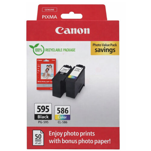 Canon PG-595 & CL-586 / 7171C004 Tinten Sparset schwarz, color (2 Stück) (inkl. 50 Blatt Fotopapier)