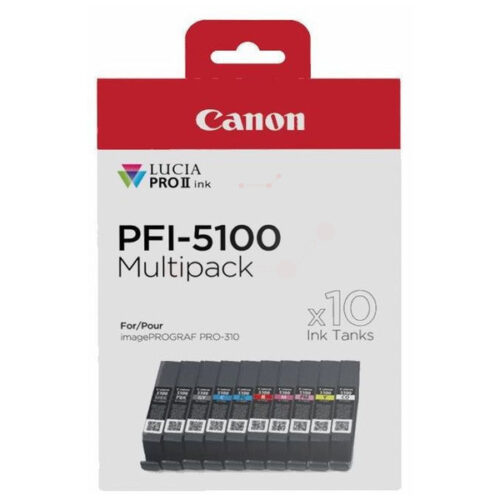 Original Canon PFI-5100 / 6951C009 Tinte Multipack matt schwarz, photo schwarz, cyan, magenta, gelb, photo cyan, photo magenta, rot, grau, chroma optimizer (10 Stück)