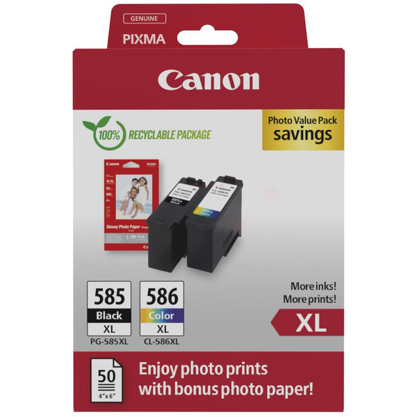 Canon PG-595XL & CL-586XL / 7170C004 Tinten Sparset schwarz, color (2 Stück) (inkl. 50 Blatt Fotopapier)