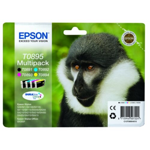 Original Epson T0895 / C13T08954011 / C13T08954020 Tinte Multipack schwarz, cyan, magenta, gelb (4 Stück)