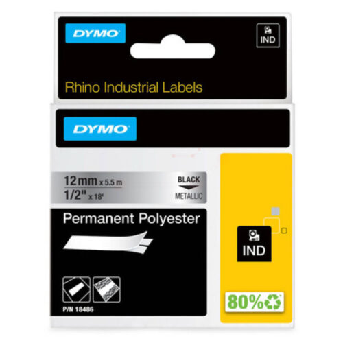 Original Dymo S0718180 / 18761 Etiketten schwarz auf silber (12mm x 5,5m)