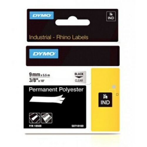 Original Dymo S0718160 / 18508 Etiketten schwarz auf transparent (9mm x 5,5m)