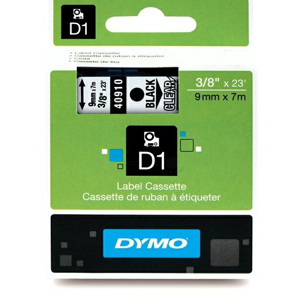 Original Dymo S0720670 / 40910 Etiketten schwarz auf transparent (9mm x 7m)