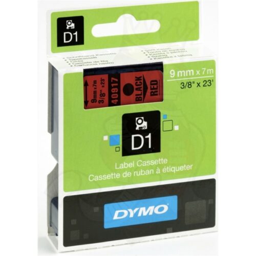 Original Dymo S0720720 / 40917 Etiketten schwarz auf rot (9mm x 7m)