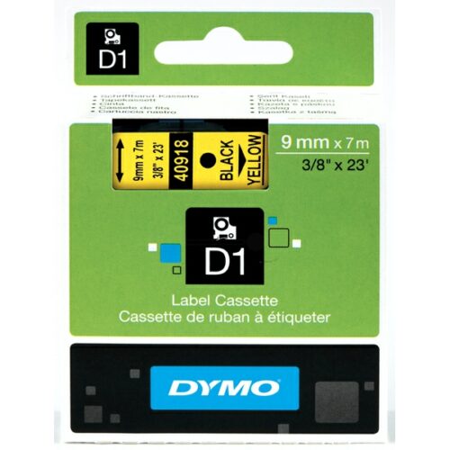 Original Dymo S0720730 / 40918 Etiketten schwarz auf gelb (9mm x 7m)