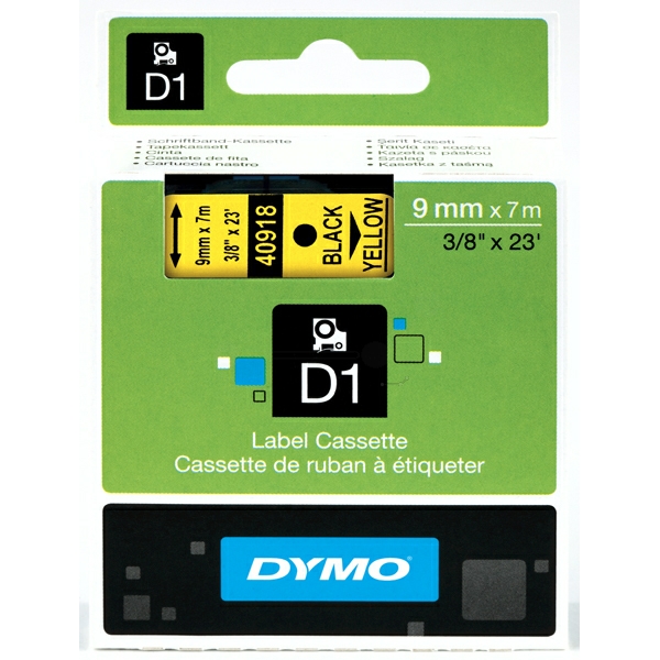 Original Dymo S0720730 / 40918 Etiketten schwarz auf gelb (9mm x 7m)