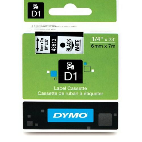 Original Dymo S0720780 / 43613 Etiketten schwarz auf weiß (6mm x 7m)