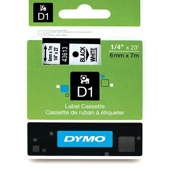 Original Dymo S0720780 / 43613 Etiketten schwarz auf weiß (6mm x 7m)