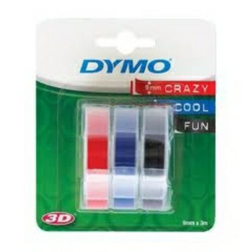 Dymo S0847750 Prägeband weiß auf schwarz, rot, blau (9mm x 3m, 3 Stück)