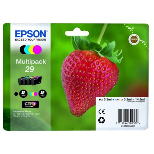 Original Epson 29 / T2986 / C13T29864012 / C13T29864022 / C13T29864511 Tinte Multipack schwarz, cyan, magenta, gelb (4 Stück)