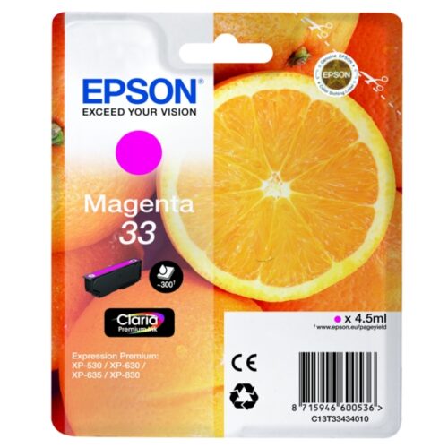 Original Epson 33 / T3343 / C13T33434012 / C13T33434022 Tinte magenta