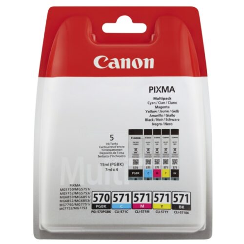 Original Canon PGI-570XL & CLI-571 / 0318C009 Tinte Multipack schwarz, cyan, magenta, gelb, photo schwarz (5 Stück)