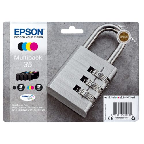 Original Epson 35 / T3586 / C13T35864010 / C13T35864020 Tinte Multipack schwarz, cyan, magenta, gelb (4 Stück)