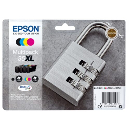 Original Epson 35XL / T3596 / C13T35964010 / C13T35964020 Tinte Multipack schwarz, cyan, magenta, gelb (4 Stück)