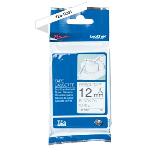Brother TZE-R231 Textilband schwarz auf weiß (12mm x 4m)