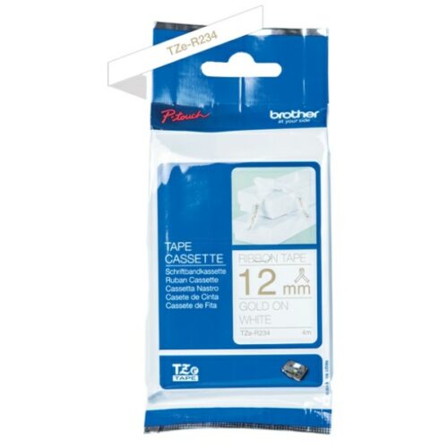 Brother TZE-R234 Textilband gold auf weiß (12mm x 4m)