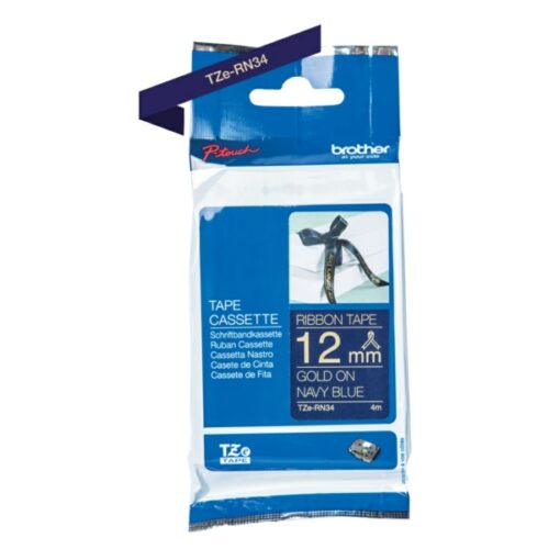 Brother TZE-RN34 Textilband gold auf marineblau (12mm x 4m)